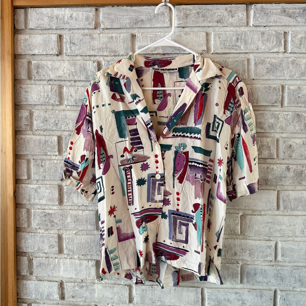 New Frontier Multicolor Abstract Button Down Shirt - image 1